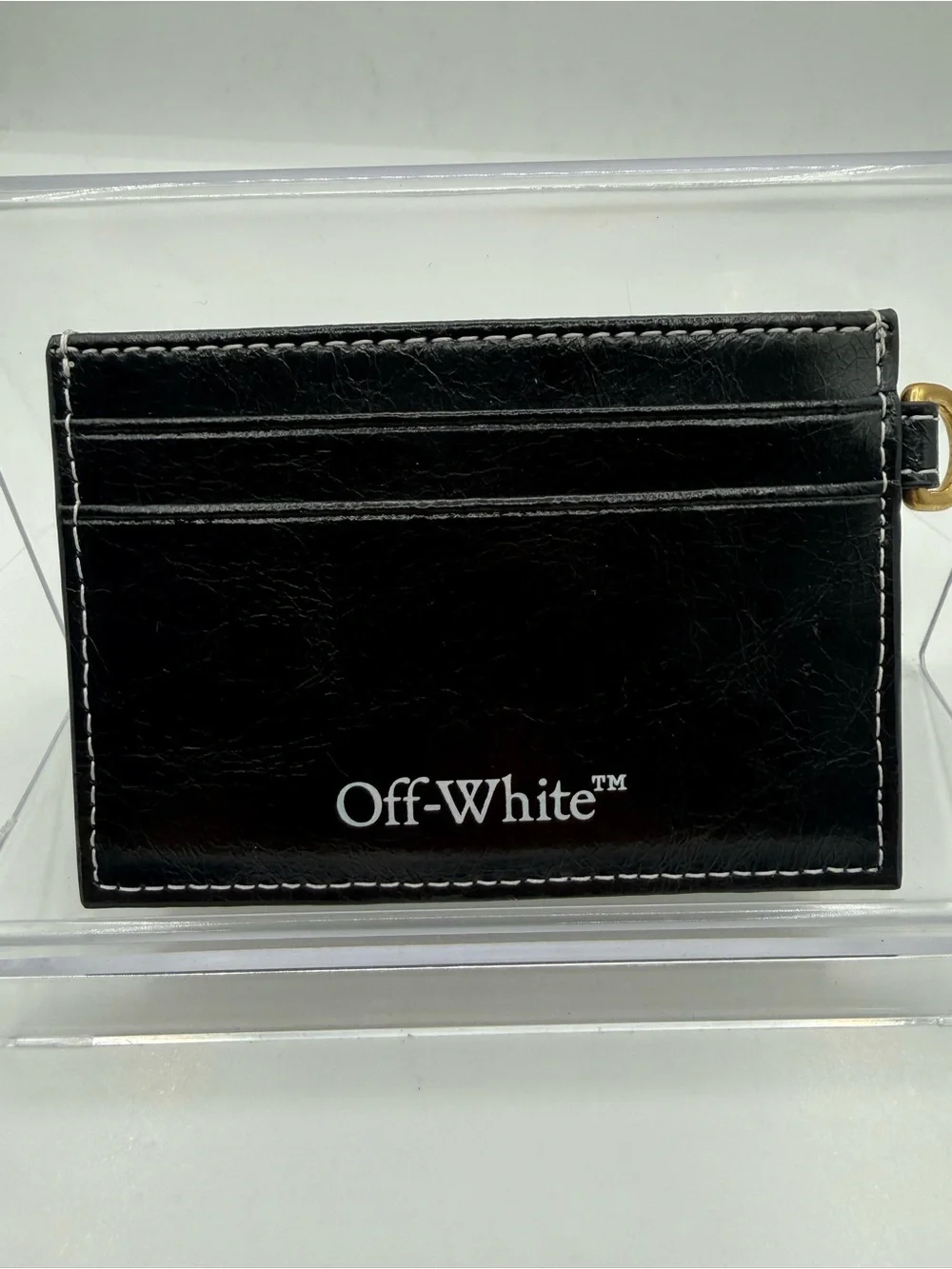 NWT Off White leather card holder w/ white stitching 🔥gold hardware